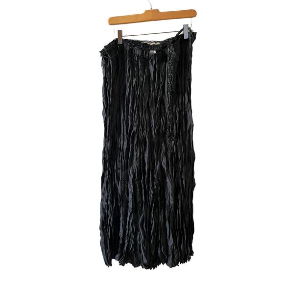 Y2K Villager Liz Claiborne Gypsy Crinkle Maxi Skirt Black 16 - Picture 1 of 8